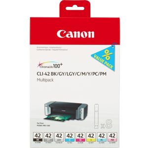 Canon CLI-42, fekete, szürke, világosszürke, azúr, bíborvörös, sárga, fotó azúr, fotó bíborvörös tintapatron, többszínű, eredeti