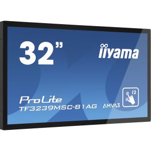 32" iiyama TF3239MSC-B1AG: AMVA, FullHD, kapacitív, 12P, 500 cd / m2, VGA, HDMI, DP, 24/7, IP54, fekete TF3239MSC-B1AG