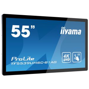55" iiyama TF5539UHSC-B1AG: IPS, 4K, kapacitív, 15P, 500 cd / m2, VGA, HDMI, DP, 24/7, IP54, fekete TF5539UHSC-B1AG