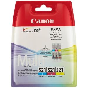 Canon CLI-521, CMY, hármas csomagolás tintapatron, többszínű, eredeti
