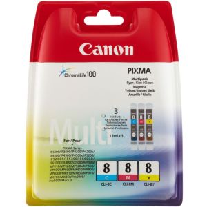 Canon CLI-8, CMY, hármas csomagolás tintapatron, többszínű, eredeti