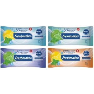 Nedves törlőkendő Freshmaker antibakteriális citrom/mentol (15 db)
