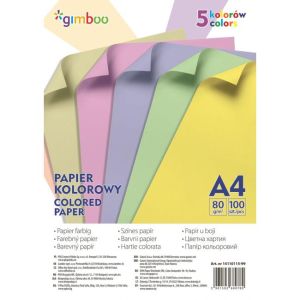 Színes papír Gimboo A4 100 lap 80g 5 pasztell szín