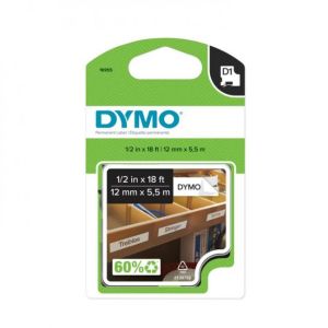 Tartós vinil szalag Dymo D1 12 mm fehér/fekete