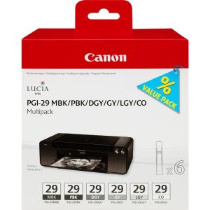 Canon PGI-29, matt fekete, fotó fekete, sötétszürke, világosszürke, szürke, szín optimalizáló tintapatron, többszínű, eredeti