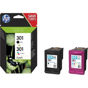 HP 301 (N9J72AE), kettős csomagolás, fekete, szín tintapatron, többszínű, eredeti
